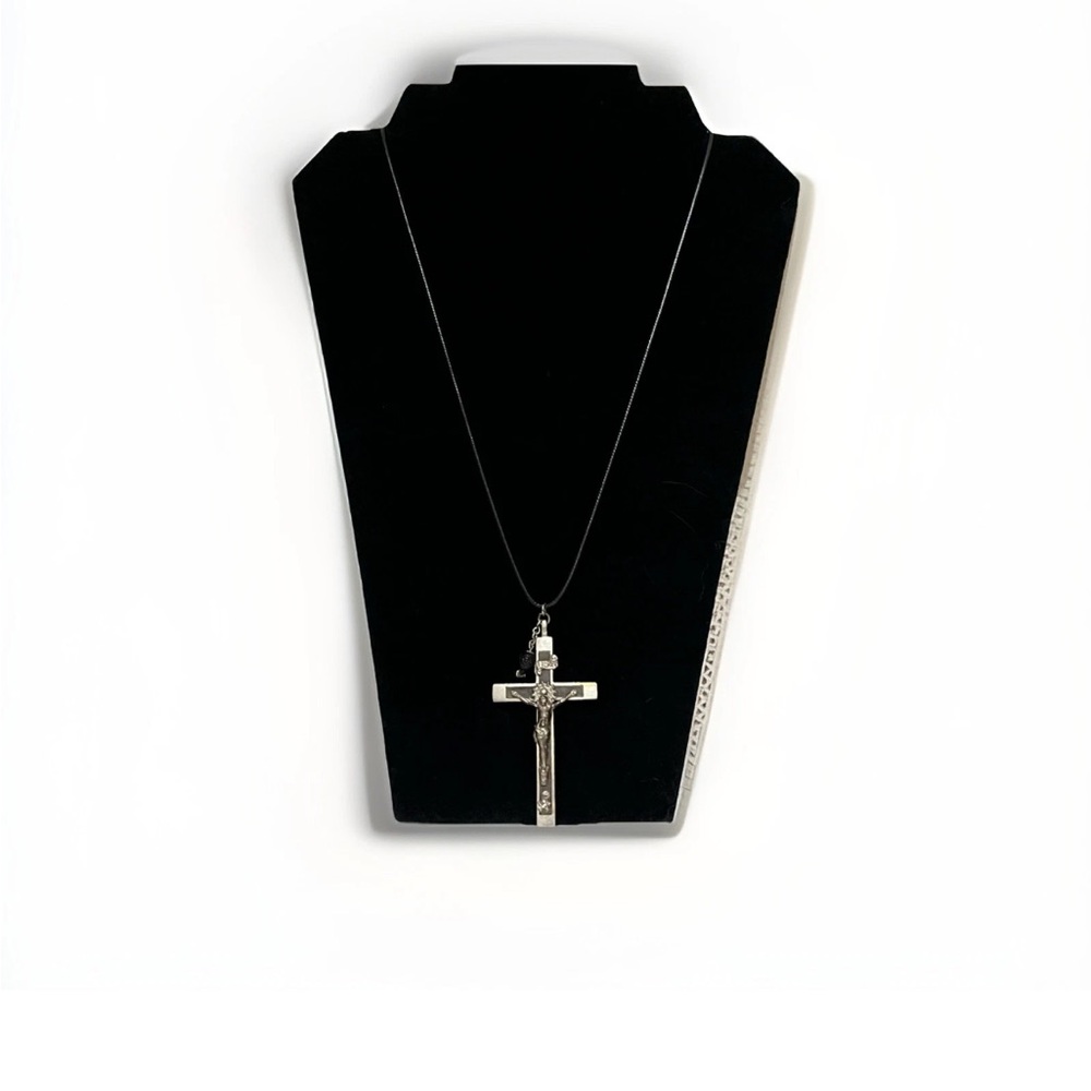 Vintage 3" Pectoral Skull Ebony Inlay Crucifix Cross Crossbones Catholic German